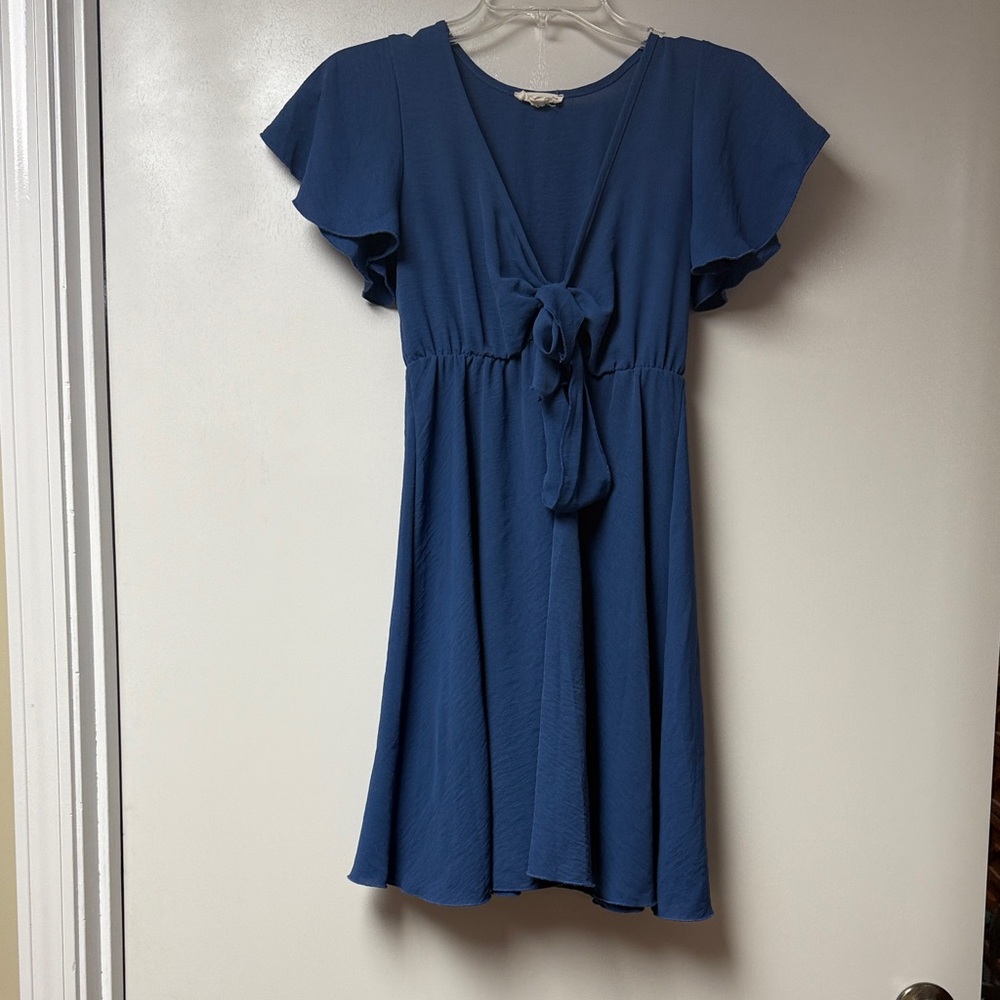 Blue Tie-Front Mini Dress